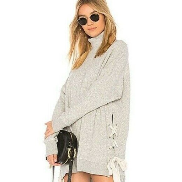Free People Sweaters - Free People So Plush Lace Up Tunic Sweater Grey